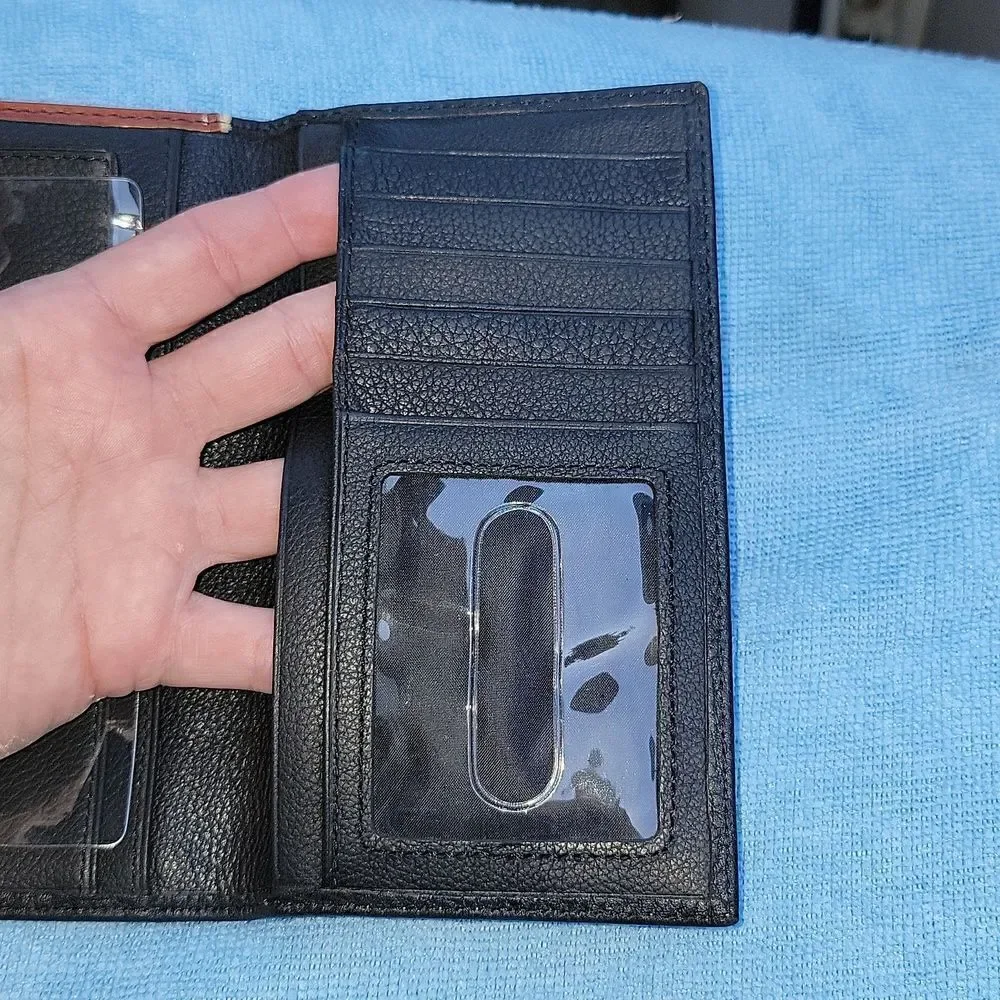 Western Genuine Leather Two Tone Checkbook Wallet Card Holder Horse Horseshoe